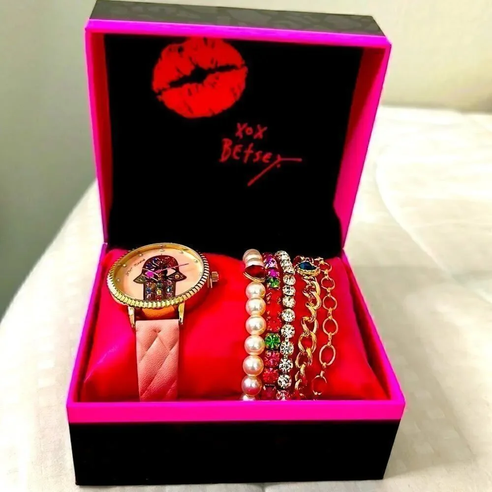 NIB Betsey Johnson Mystic Hamsa Eye Watch with 5 Bracelets Box Gift Set NWT